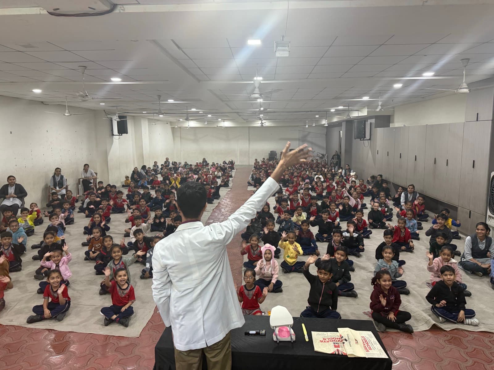Interactive Q&A during school dental awareness program